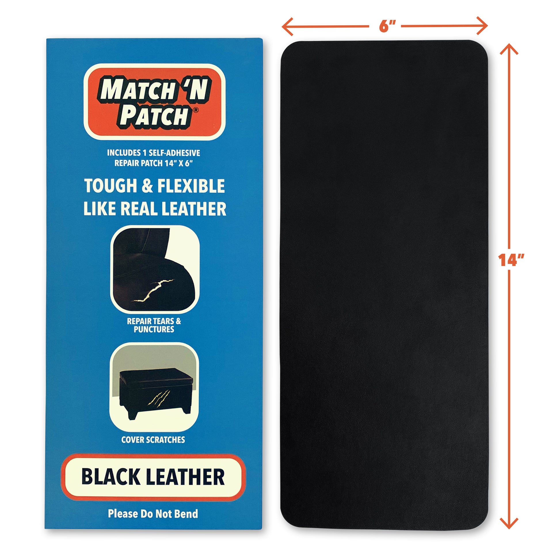 Pelle Patch - Leather & Vinyl Adhesive Repair Patch - 25 Colors Available - Premium 8x11 - Black
